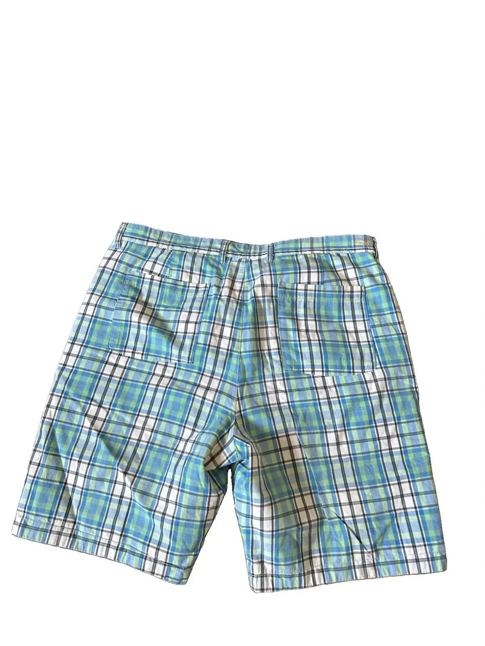 Tommy Bahama Shorts Reversible Blue Madras Plaid Palm Tree 10